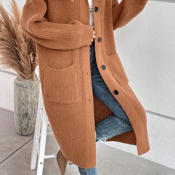 Dual Pocket Drop Shoulder Hooded Cardigan - Picture 5 of 5